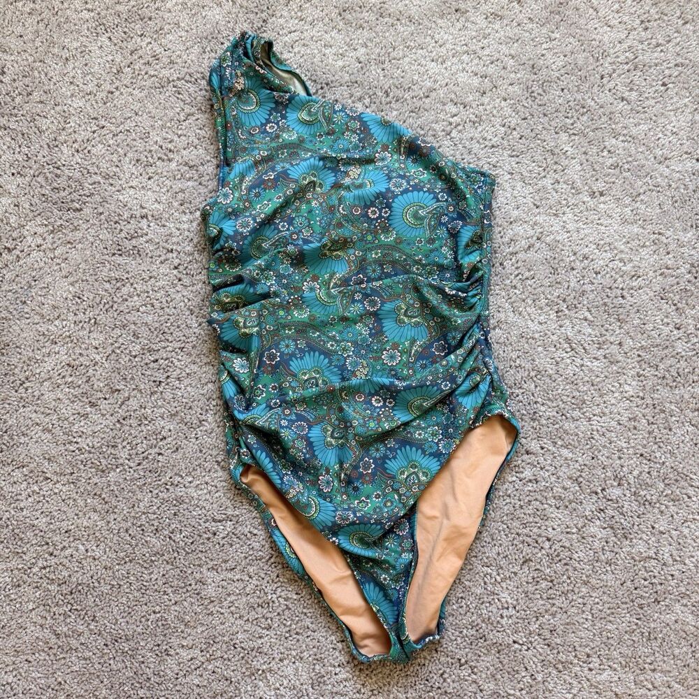 J.Crew Bathing Suit Size 6 Ruched One Shoulder Floral One Piece Blue
